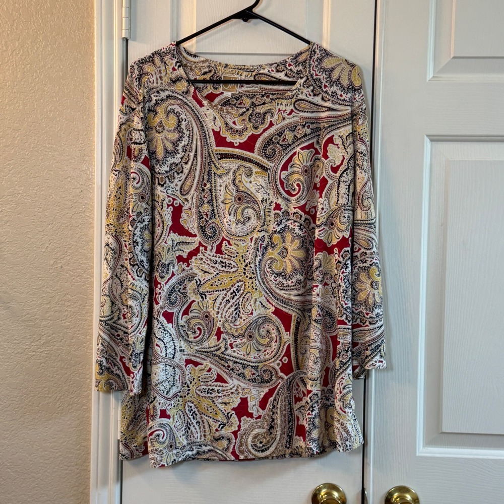 JM Collection Colorful Paisley Long Sleeve Tunic Blouse, Women's Plus Size 1X